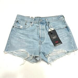 Levis 501 high rise fitted distressed cutoff shorts sz29 NWT Light Wash button